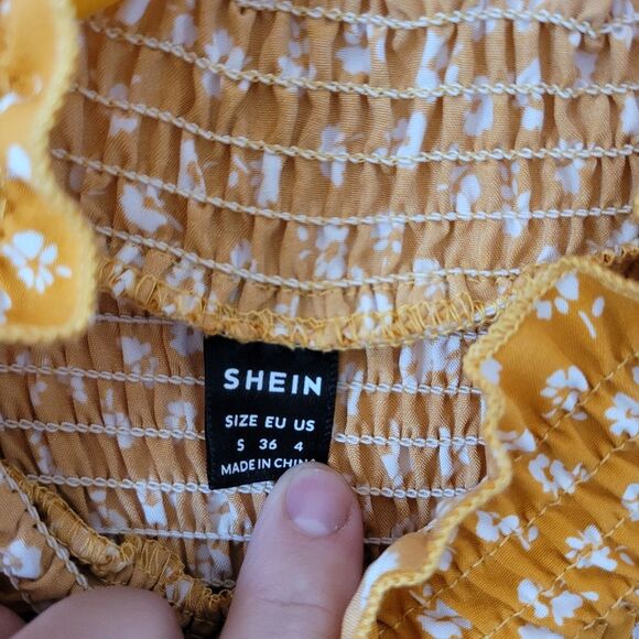 Yellow Floral Maxi Peasant Dress Boho Flounce Flutter Gypsy Hippie Cottagecore S - Picture 9 of 10